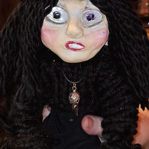 Gothic Witch Art Doll  Handmade OOAK Yarn & Clay Figurine  Dark Fantasy Decor  Spooky Home Accent