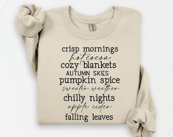 Sweater met herfstwoorden, herfstsweater voor dames, Hello Fall ronde hals, herfstsweater, grafische herfsthoodie