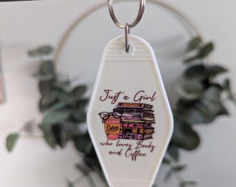 Retro Motel Style Keychain: Books & Coffee Lover Gift