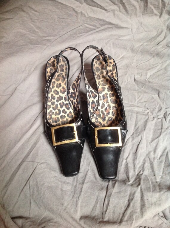 black leather slingbacks