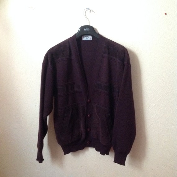 70s Suede Wool Slouchy Cardigan Sweater Blazer Men