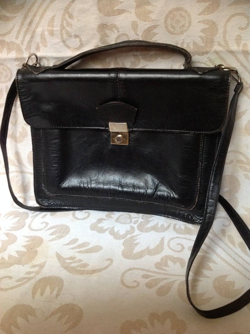 70s Briefcase Black Leather Attache Satchel Tote Bag | Etsy