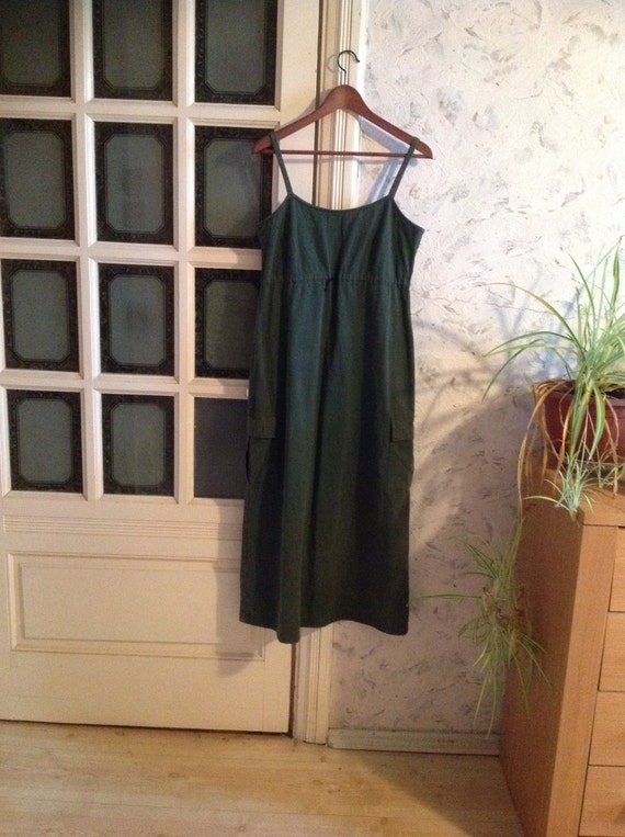 Vintage Olive Green Overall Dress Camo Green Strap