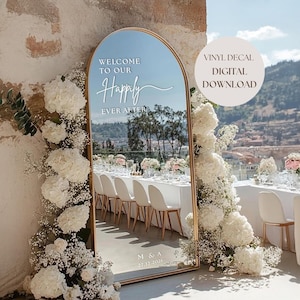 Welcome to our Happily Ever After Wedding Sign Mirror DIGITAL DOWNLOAD Decal and Sticker, Customizable Personalized Sign, Vinyl Transfer DIY