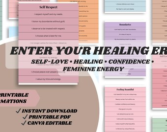 1000 notas de afirmaciones diarias para mujeres / Amor propio, sanación y confianza. Idea de regalo femenina imprimible.