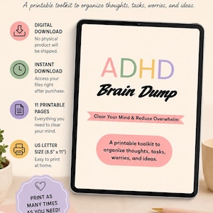 ADHD Brain Dump Printable, Overwhelm Workbook, ADHD Planner Pages, Mental Clarity Journal, Executive Function Toolkit PDF