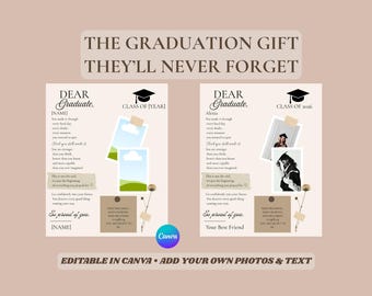 Regalo de graduación personalizado imprimible, póster de carta para el graduado, plantilla editable de Canva, arte de pared de graduación personalizado, regalo de graduación