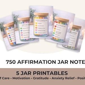 750 Printable Affirmation Jar Notes Bundle | Self Care, Motivation, Gratitude (Digital Download)