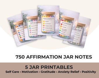 750 druckbare Affirmation Glas Notizen Bündel | Self Care, Motivation, Dankbarkeit (Digitaler Download)