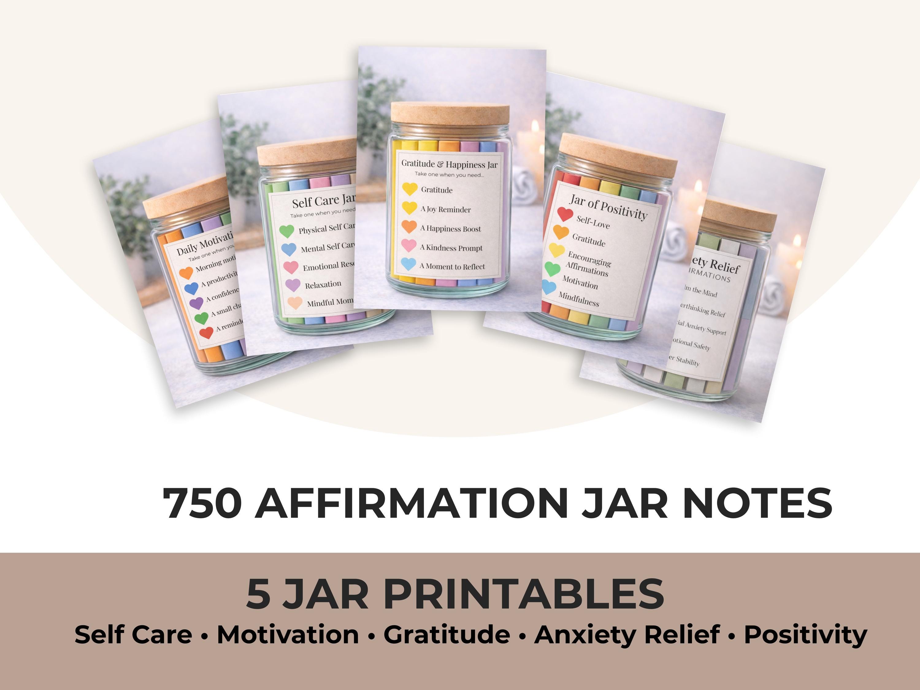 750 Printable Affirmation Jar Notes Bundle | Self Care, Motivation ...