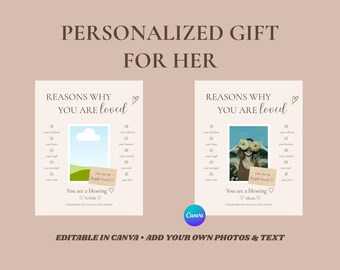 Regalo personalizado para ella, póster imprimible con las razones por las que te aman, plantilla editable de Canva, arte de pared personalizado, regalo significativo para mujeres.