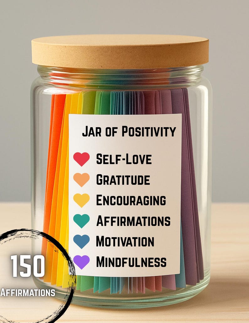 150 DIY Affirmationskarten zum Ausdrucken | Positivität Glas | Selbstliebe, Dankbarkeit, Motivation & Achtsamkeit Zitate PDF Bild 1