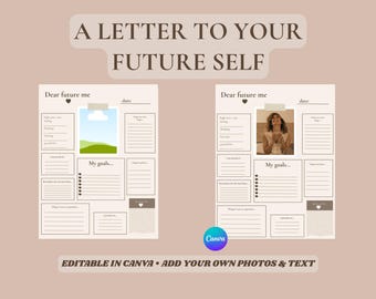 Plantilla para escribir una carta a tu yo futuro Página de diario en Canva Hoja de trabajo de reflexión imprimible Planificador de crecimiento personal Diario de atención plena digital