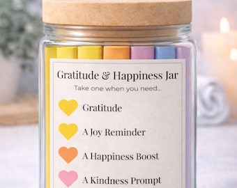 Barattolo della gratitudine stampabile / 150 note di gratitudine e felicità / Barattolo della positività / Spunti di gentilezza e gioia / Stampabile sulla consapevolezza / Barattolo della felicità