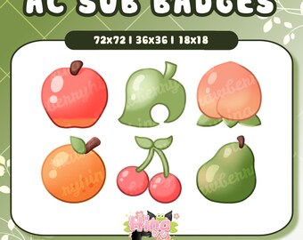 Cute Fruit Sub Badges | Fruit Sub Badges | Leaf Sub Badges | ACNH Sub Badges | Kawaii Sub Badges for Twitch, Discord, YouTube