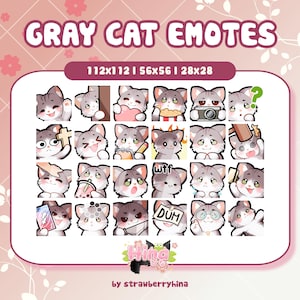 Cute Cat Emotes | Grey Cat Emotes | Cat Emotes | Gray Kitty Emotes | Animated Emotes | Kawaii Emotes for Twitch, Discord, YouTube