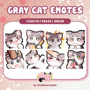 Cute Cat Emotes | Grey Cat Emotes | Cat Emotes | Gray Kitty Emotes | Kawaii Emotes for Twitch, Discord, YouTube