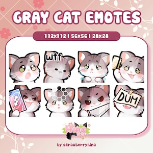 Cute Cat Emotes | Gray Cat Emotes | Cat Emotes | Animated Emotes | Gray Kitty Emotes | Kawaii Emotes for Twitch, Discord, YouTube