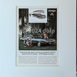 1971 Dodge Coronet Original Printed Advertisement Professionally Matted 11x14 Vintage Car Memorabilia