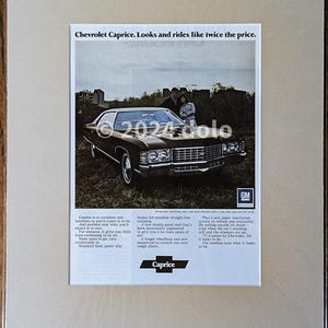 Vintage 1971 Chevrolet Caprice Classic Car 70s  Magazine Ad Matted Paper Print Wall Art Home Decor Retro Gift Original Collectible Man Cave