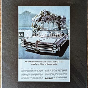1965 Pontiac Bonneville Original Printed Advertisement Professionally Matted 11x14 Vintage Car Memorabilia