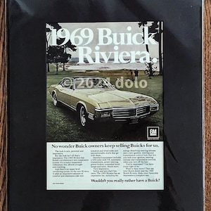 Publicidad impresa original de Buick Riviera 1969 con mate profesional