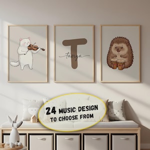 Music Themed Wall Art Prints Set of 3 Nursery Decor Custom Print Toddler Boy Digital Posters Personalized Name Boys Girls Room Decor