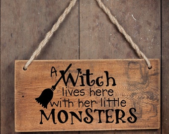 A Witch Lives Here WIth Her Little Monsters Halloween Vinyl Decal, Halloween Decor, Vinyl Decor, Home Decor