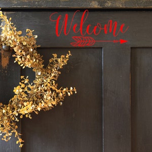 Welcome with Arrow - Door Decal - Front Door - Vinyl Decal - Home Decor - Curb Appeal - Welcome Sign - Sticker - Door Updates - DIY Project
