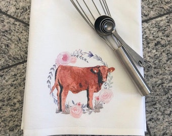 Vache florale - Serviette de sac de farine