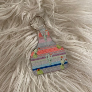 Serape Cactus Print Aluminum Cow Tag Keychain