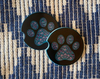 Car Coasters - Sandstone -Set of 2 -Puppy Paw Print