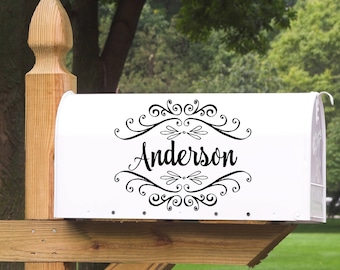 Mailbox Last Name with Vintage Frame, Last Name Decal, Curb Appeal, Mailbox Decal