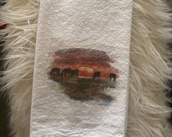 Horses with Sunset - Flour Sack Towel