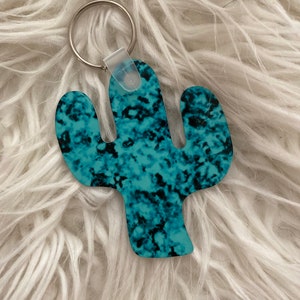 Turquoise Print Cactus Aluminum Keychain