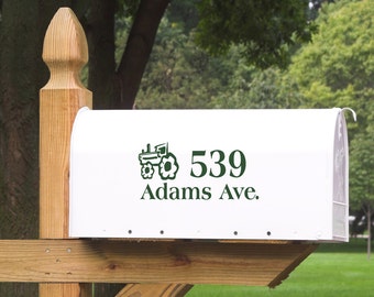 Mailbox Number with Tractor Vinyl Decal