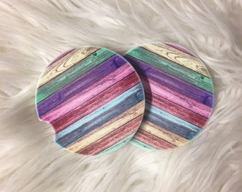 Car Coasters - Sandstone -Set of 2 - Wood Grain Pastel - Pastel - Wood Grain