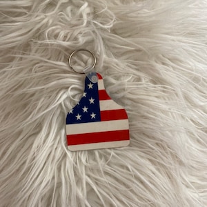 American Flag Aluminum Cow Tag Keychain