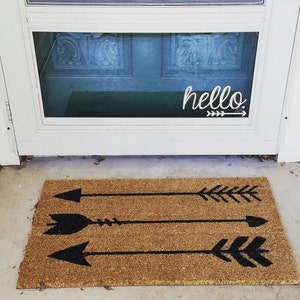 Hello. with arrow Vinyl Decal - Welcome Door Decal - Door Decal