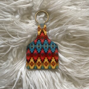 Western Print Cow Tag Keychain