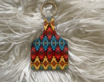 Western Print Cow Tag Keychain