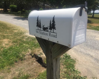 Mail Box Number with Wildlife Scene Vinyl Decal