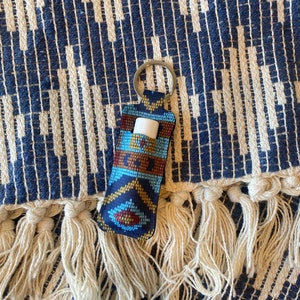 Beaded Print Chapstick Holder Keychain