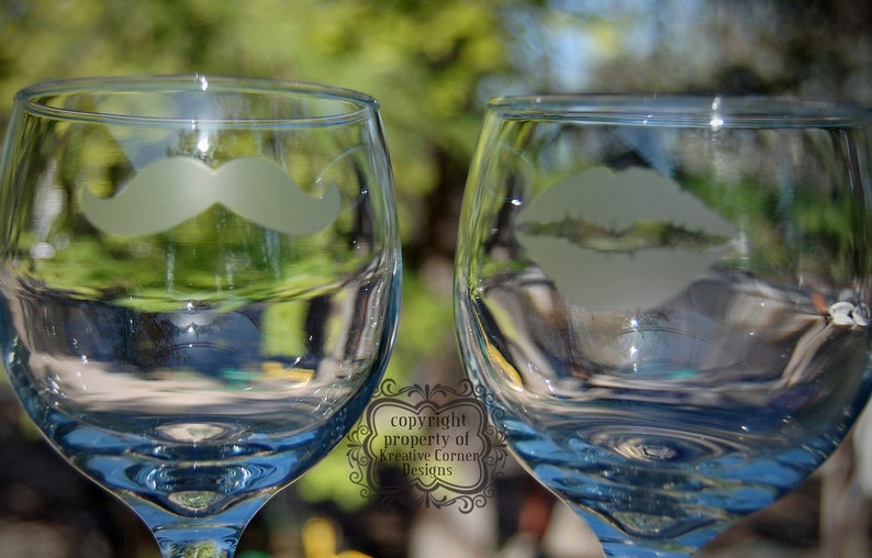 His & Hers Etched Wine Glasses image 1