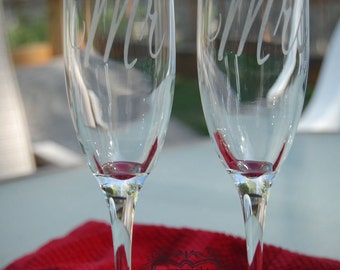 Mr & Mrs Etched Champagne Flute