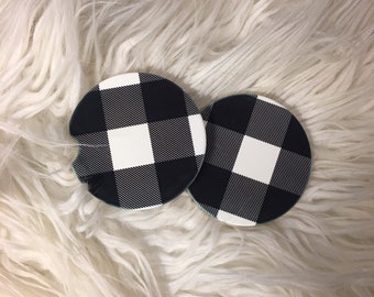 Car Coasters - Sandstone -Set of 2 - Black/White Buffalo Plaid