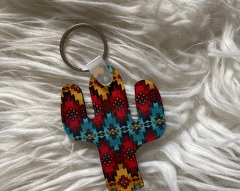 Western Print Cactus Keychain