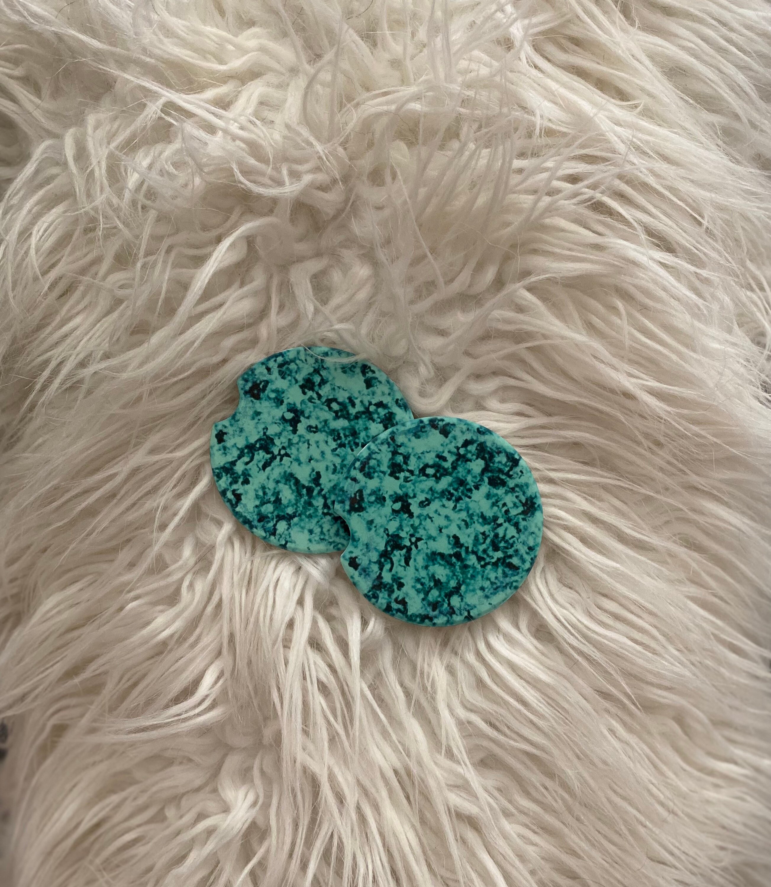 Car Coasters - Sandstone -Set of 2 -Turquoise Print