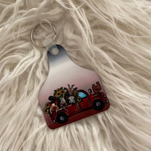 Farm Animal Truck Print Cow Tag Keychain