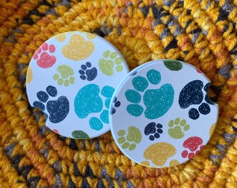 Car Coasters - Sandstone -Set of 2 - Puppy Paw Print